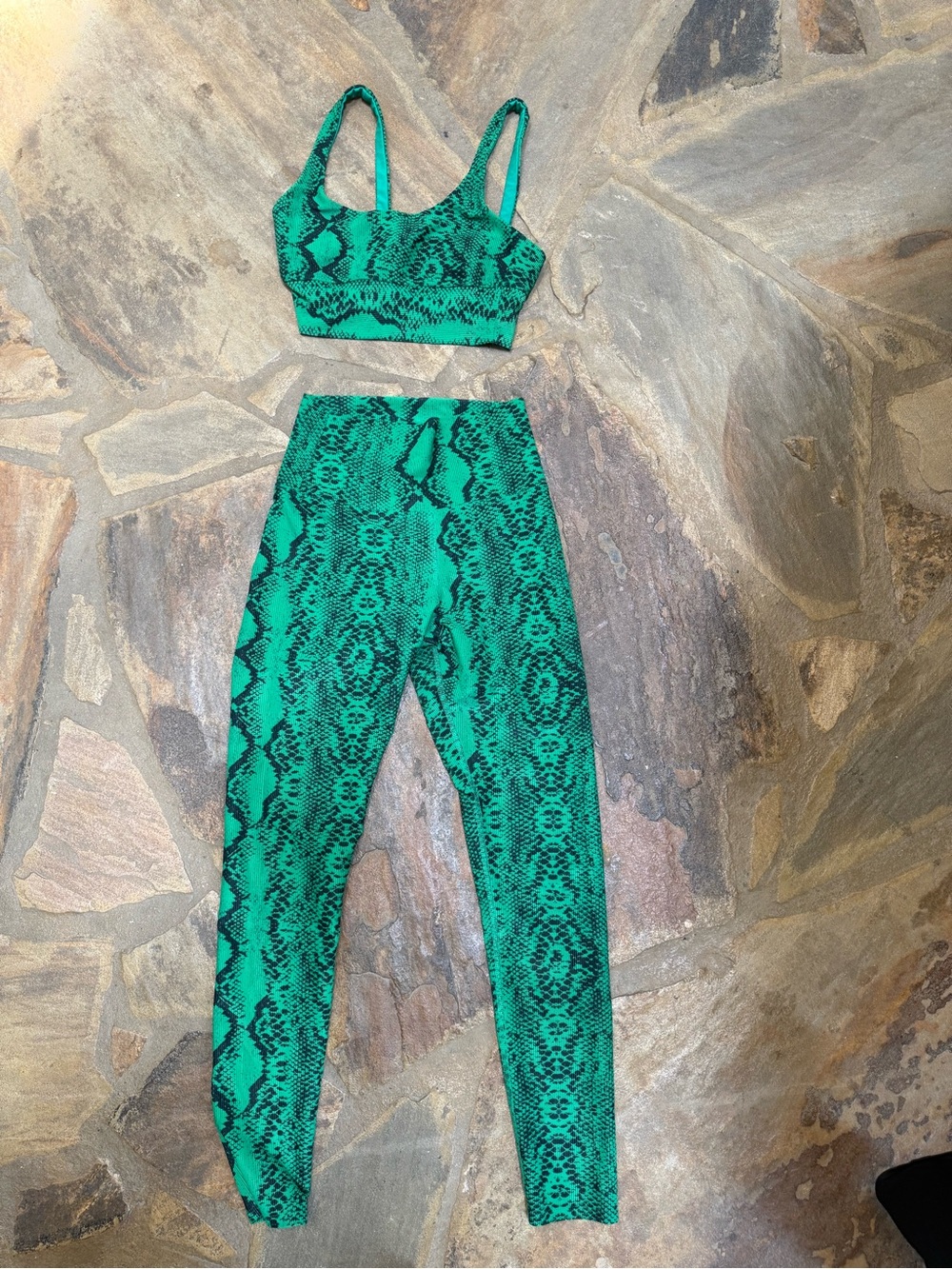 Beach Riot Green Snakeskin Sports Bra Leggings Set Small